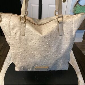 Marc Jacobs extra large taupe colored faux ostrich shoulder bag.